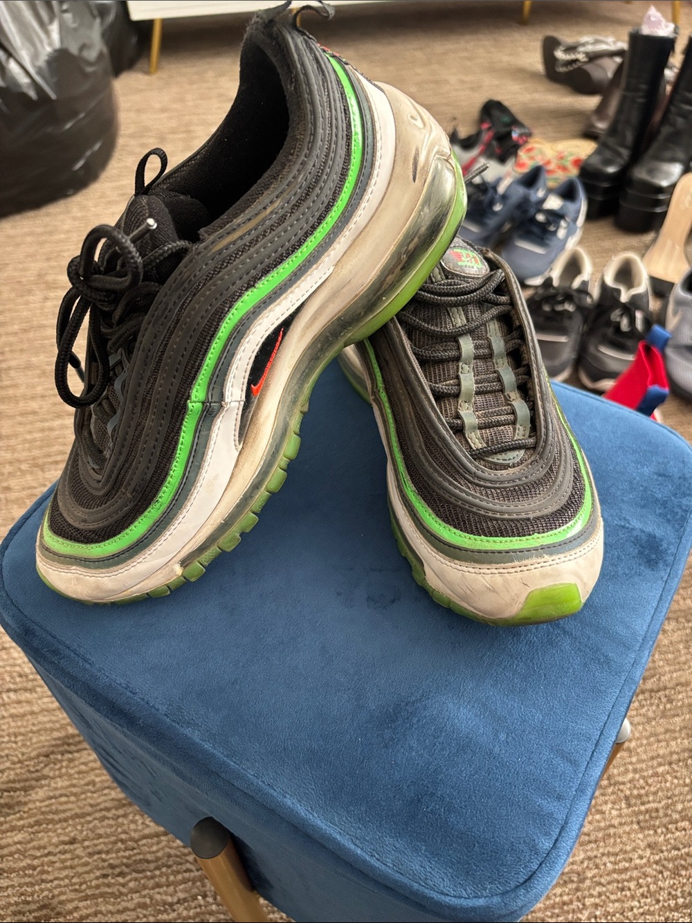 Kids Black and Green Athletic Sneakers
